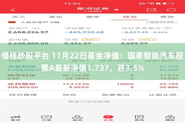 借钱炒股平台 11月22日基金净值：国泰智能汽车股票A最新净值1.737，跌3.5%